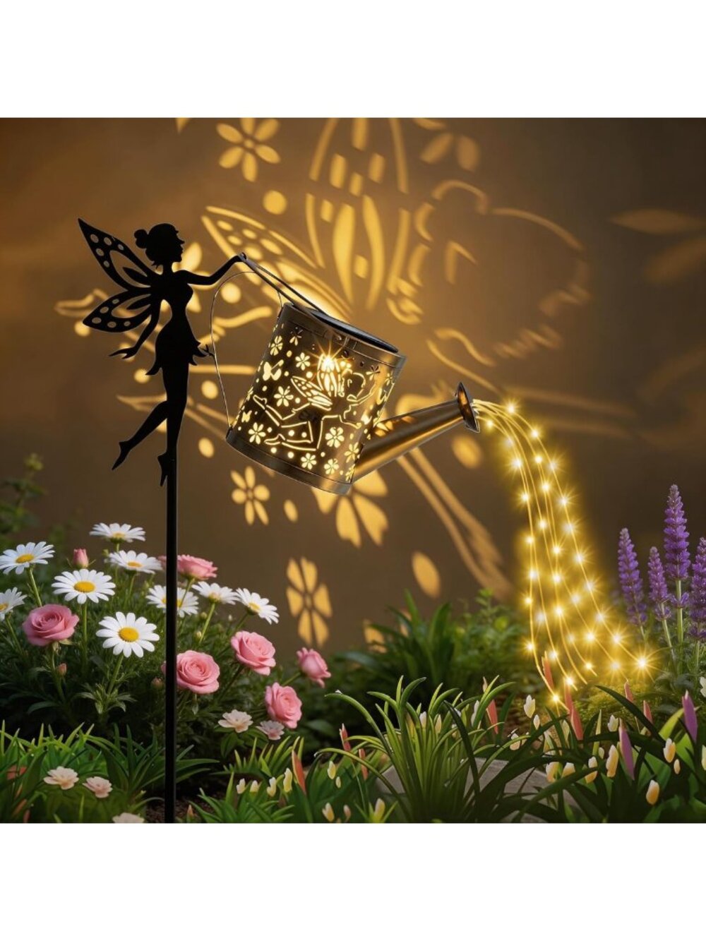 Solar Watering Can with Cascading Lights, Waterproof Garden Decor, Perfect Gift